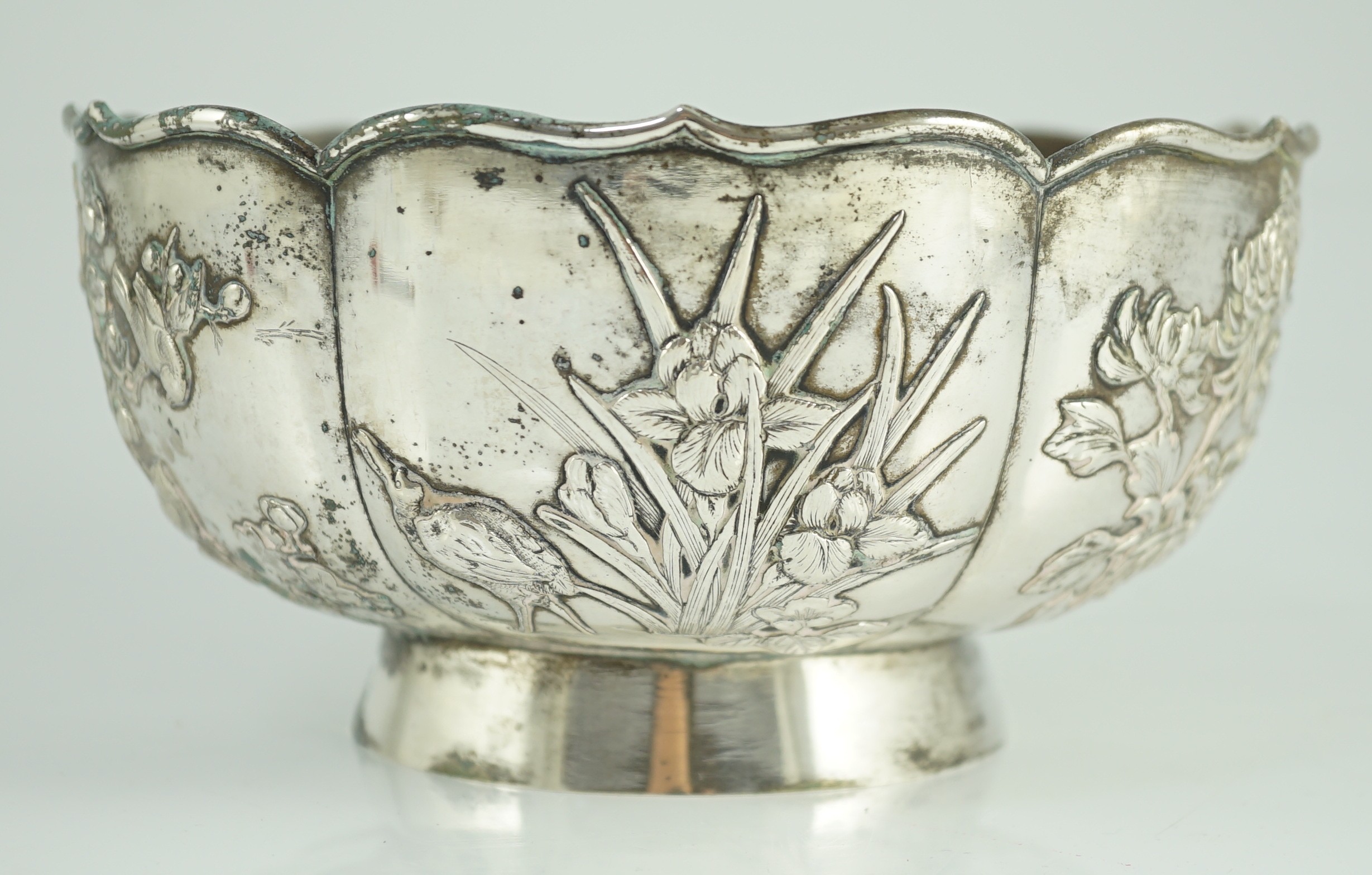 A late 19th century Chinese Export silver circular bowl, by Chong Woo, Hong Kong